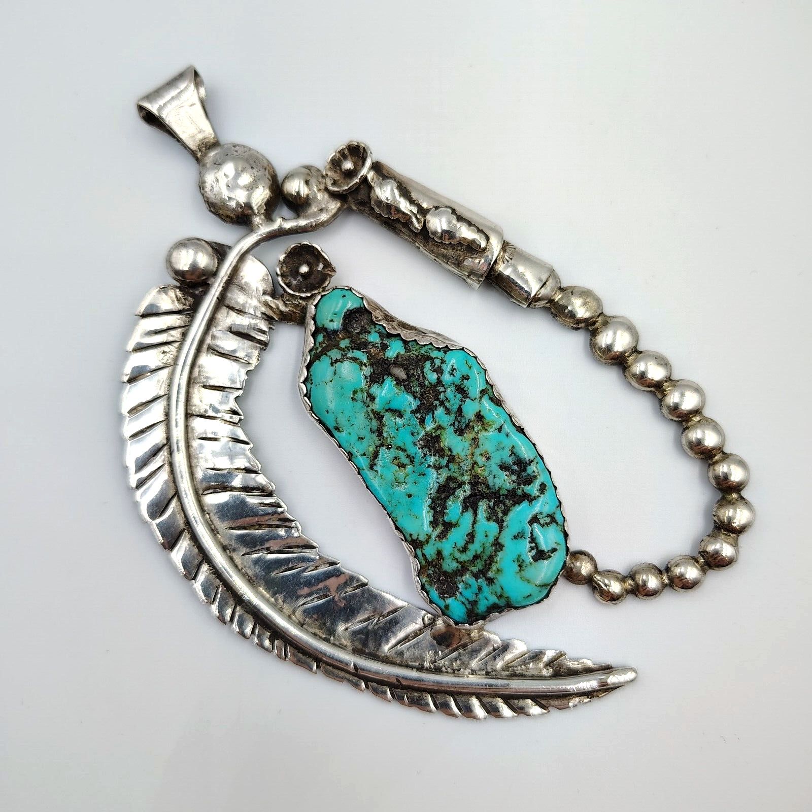 Vintage Native American Sterling Silver 925 Turquoise Large Pendant Southwestern